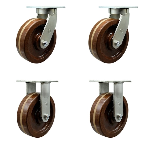 Service Caster 12'' Heavy Duty High Temp Phenolic Wheel Caster Set 2 Swivel 2 Rigid , 4PK CRAN-SCC-KP92S1230-PHRHT-2-R-2 - main